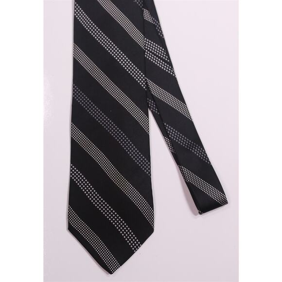 Vitaliano Pancaldi Italy Black Gray Striped Silk Handmade Necktie Italy - Picture 3 of 7